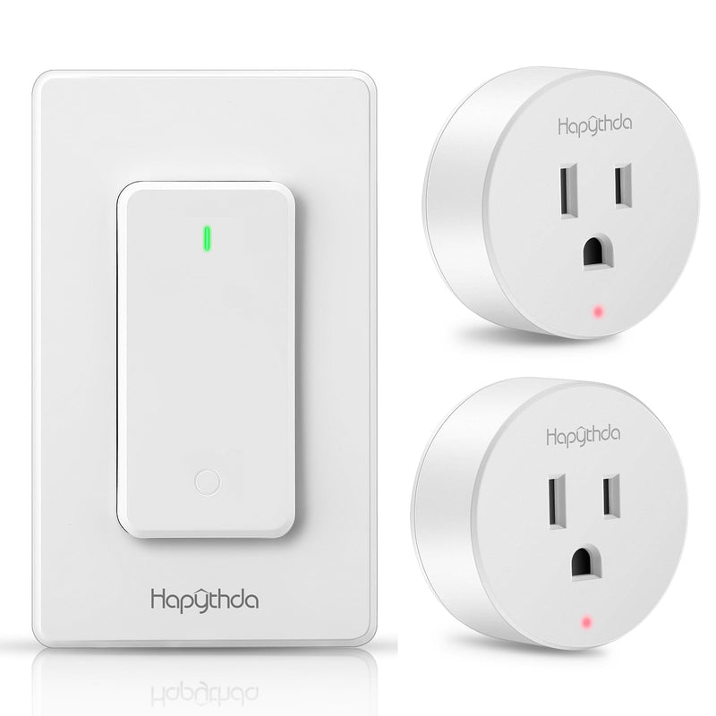 Remote Control Outlet, Wireless Wall Mounted Light Switch, 15A/1500W Remote Outlet for Light & Small Electrical Appliance, 300 Feet RF Range, Anti-Surge 4000V, 1 Remote and 2 Outlets 2 Outlets & 1 Remote