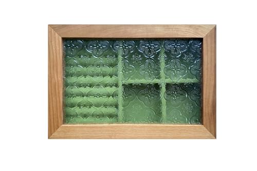 Wooden Jewelry Box with Glass Lid, Multi-Compartment Jewelry Display Case, Green Velvet Lining, Cherry Wood