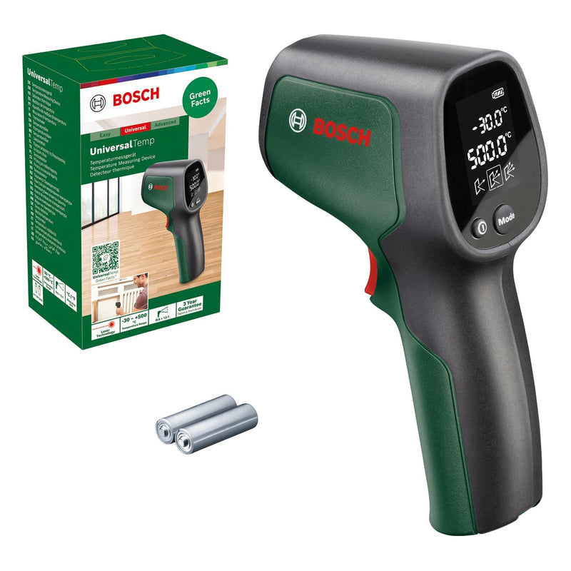 Bosch Infrarotthermometer UniversalTemp (-30°C…+500°C, einfach und präzise messen, 3 vordefinierte Materialgruppen, im Karton) | -30 °C to +500 °C, easy and precise measurement, 3 pre-defined material groups, in a box