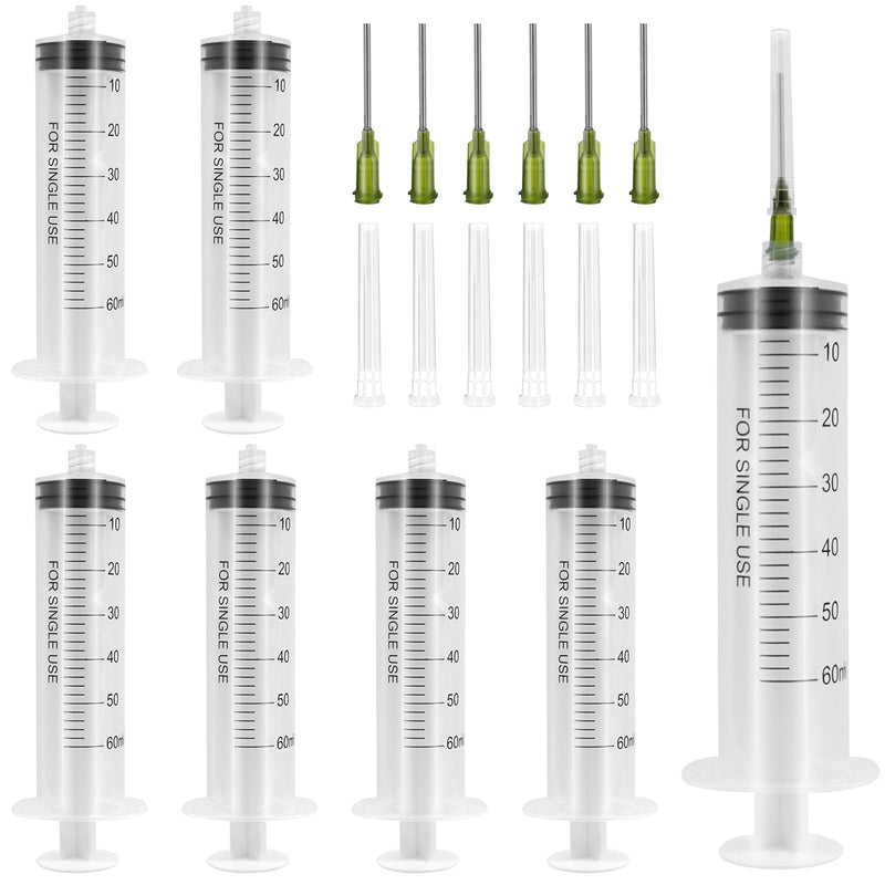 60 ml plastic syringe, 6 syringes with needle, reusable dosing syringe | Syringe with 6 needle caps, syringes for scientific laboratories, measuring liquids industry