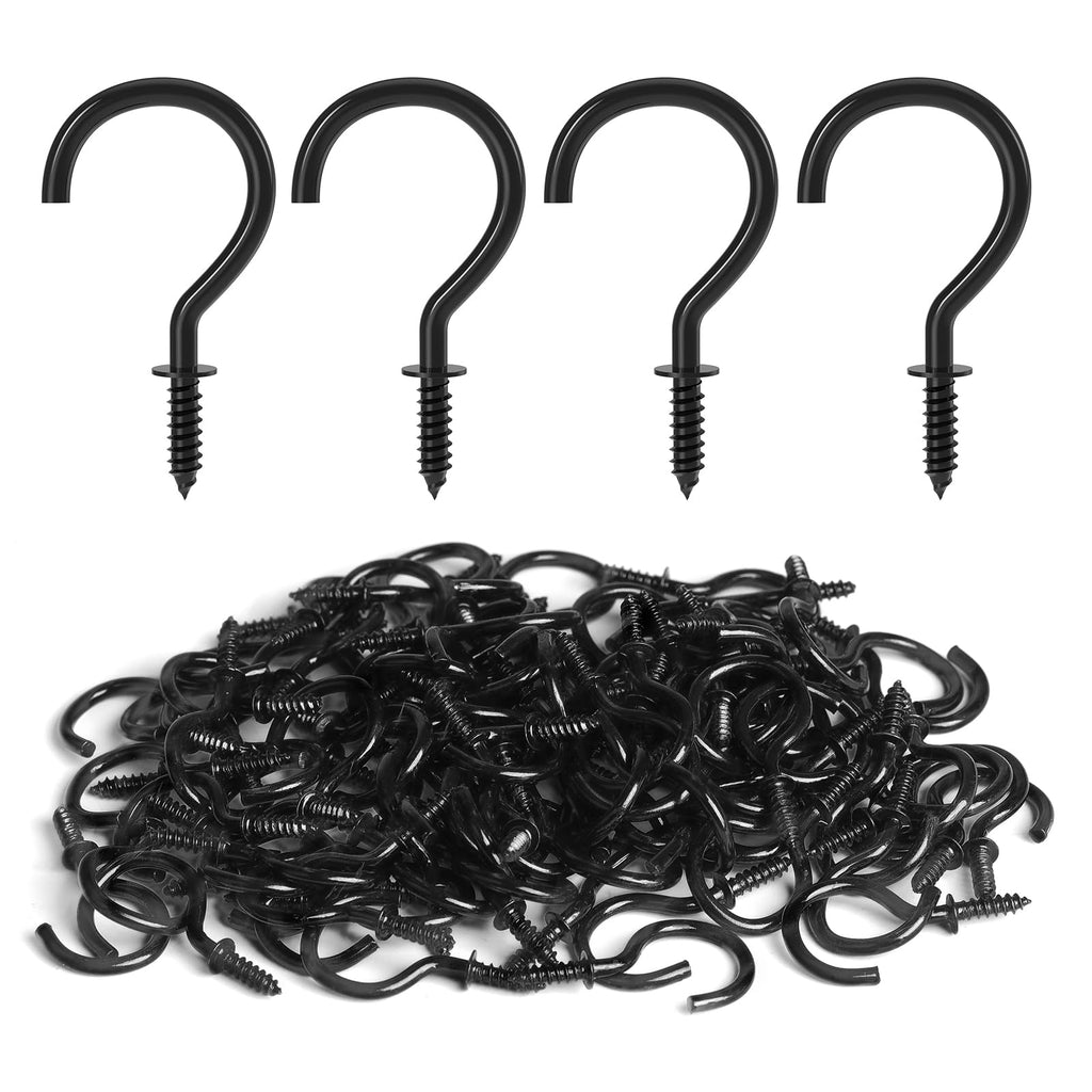 100 Pcs Screw Hooks, 1 Inch Metal Cup Hooks Screw in Mug Hooks Heavy Duty Screw Wood Wall Ceiling Hooks Plant Hooks Indoor Outdoor for Utensils Crafts Baskets Lights Wreaths - Black