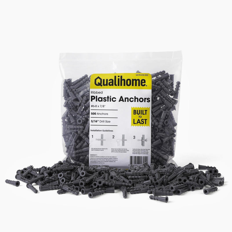 [Australia - AusPower] - Premium Quality Ribbed Plastic Anchors, Bulk Pack (#6-8 x 7/8") #6-8 x 7/8" 