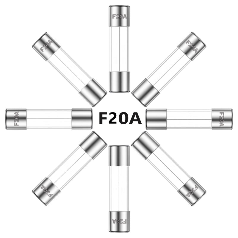 [Australia - AusPower] - 20A 250V 6x30MM Fast Blow Glass Fuse 20 Amp 250 Volt 0.24 x 1.18 Inch Fast-Acting Tube Fuses F20AL250V (Pack of 20Pcs) F20A 