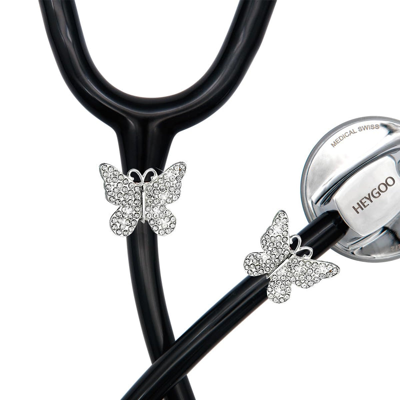 [Australia - AusPower] - 2 Pack Bling Butterfly Stethoscope Charms for Doctor Nurse, Stethoscope Id Name Tag with Bling Silvery Rhinestones 