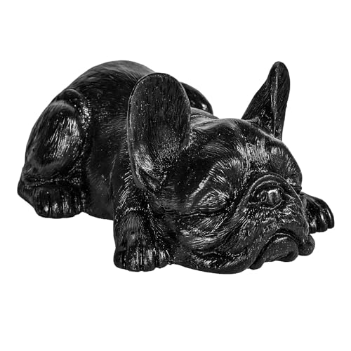 SUNYIK Resin Black Obsidian French Dog Statue, Orgone Stone Dog Figurine Sculpture Collectible for Home Office Tabletop Decoration