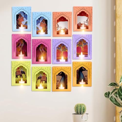 SATVIK Deep Mala Diwali Decoration Items with Candle, Home Decor Items Festive Decor Item, DIY Craft Traditional Jharokha Box for Hanging (Pack of 6) Pack of 6