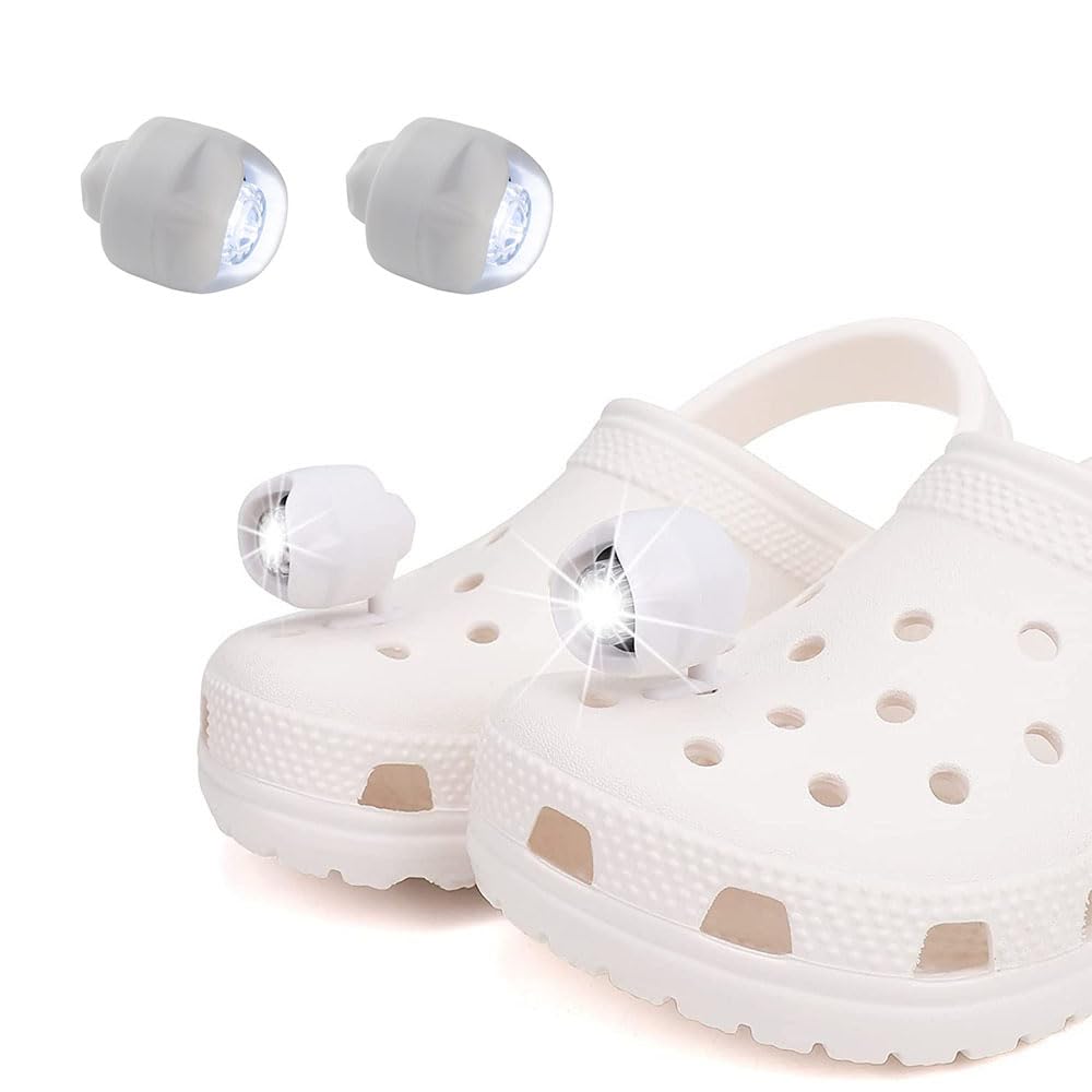 [Australia - AusPower] - 2PCS Croc Lights for Shoes Croc Headlights Hands Free Camping Lights Flashlights Cute Croc Charms Accessories for Kids Adults Novelty Shoes Light for Camping Essential, Dog Walking-White 