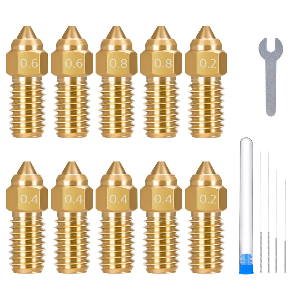 ELEGOO 10pcs Multi Size Nozzles for Neptune 4 and Neptune 4 Pro 3D Printer, Brass Hotend Nozzles 0.2/0.4/0.6/0.8mm with Cleaning Kits Brass-Neptune 4/4 Pro