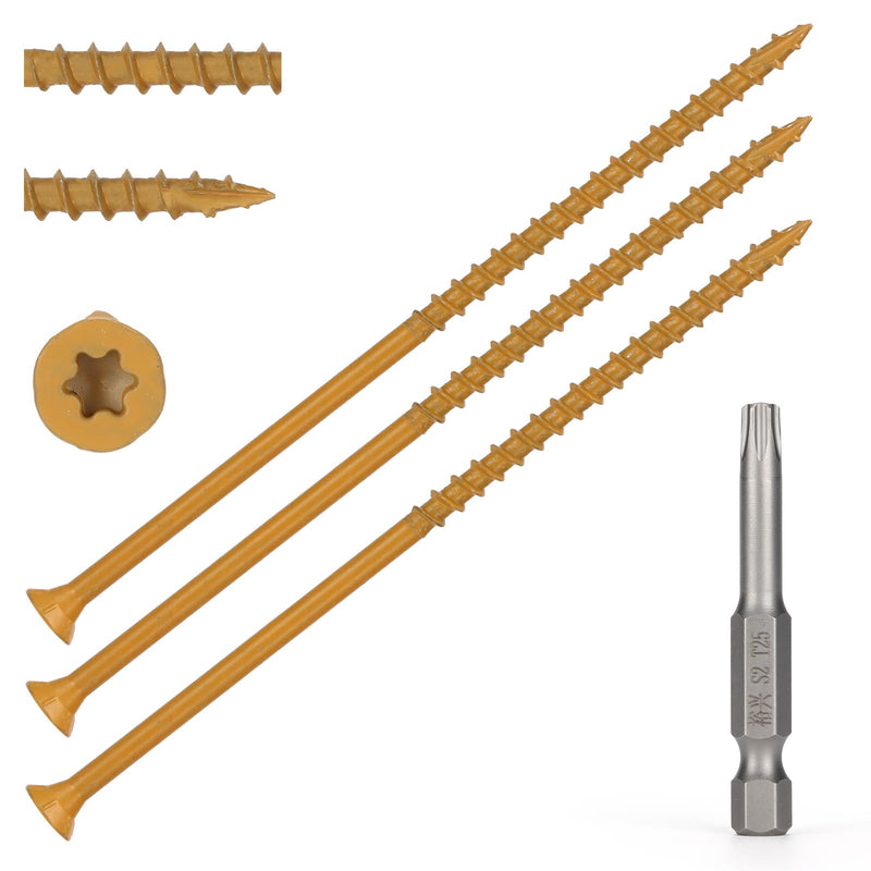 [Australia - AusPower] - Wood Screws #10 x 5’’, T25 Star Torx Drive Flat Head Deck Screws, Tan, 42Pcs (1lb) 10x5'' 1 