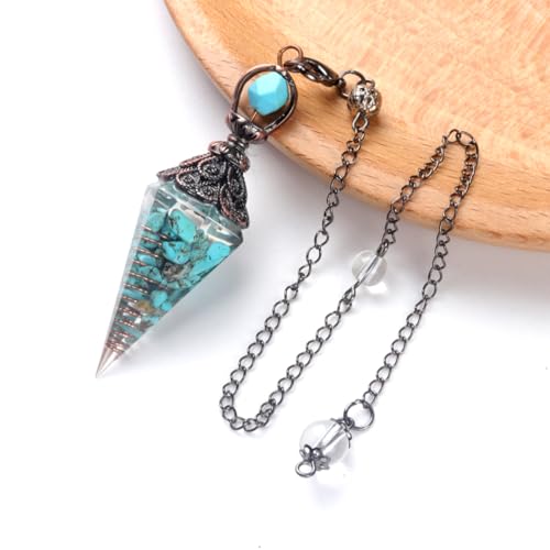 2 Pcs Natural Chakra Crystal Dowsing Pendulum Hexagon Prism Healing Resin Chip Blue Turquoise Gemstone Wicca Divination Spiritual Energy Pendant