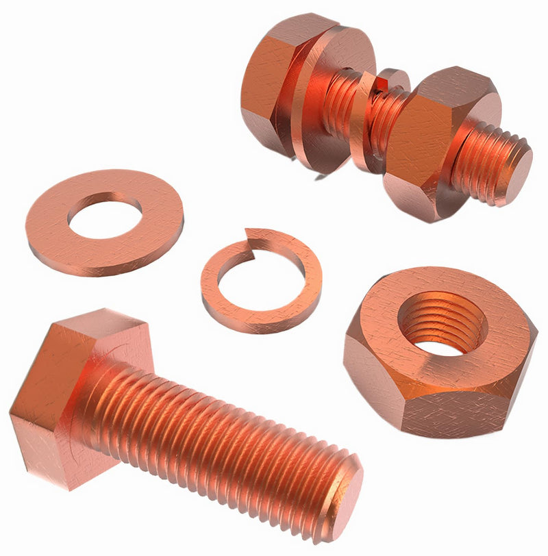 [Australia - AusPower] - 2pcs M8 X 60mm Hexagon Bolts + M8 Hex Nuts + Flat Washers + Spring Lock Washers Kit, T2 Conductive Pure Copper Hex Head Screw Bolt 