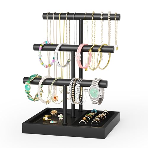SZQINJI Jewelry Holder Organizer Bracelet Holder Display Stand 3 Tier Black