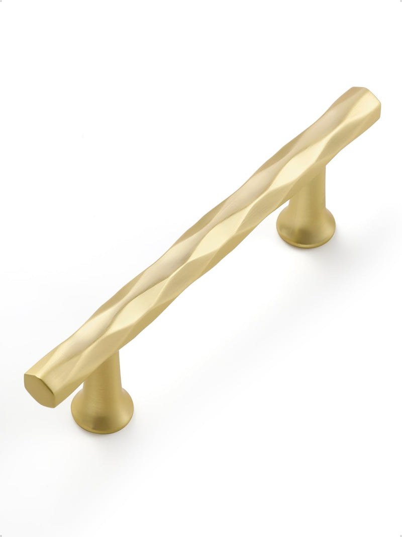 Brushed Gold Cabinet Pulls 3" Hole Center 5 Pack Hammered Brass Cabinet Handles Decorative Kitchen Drawer Dresser Cupboard Bathroom Vanity Cabinet Hardware Rhombus 3"(76mm) Hole Center Brushed Gold