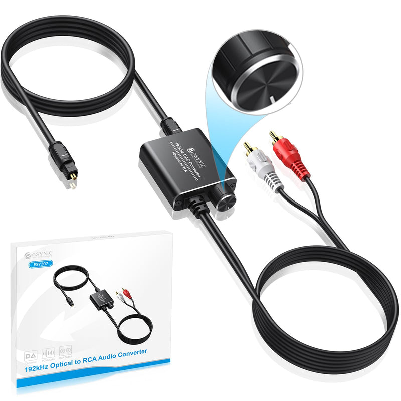 [Australia - AusPower] - eSynic 192KHZ Optical to RCA Converter with Volume Control 7ft/2.1m Digital to Analog Audio Converter Aluminium Alloy Shell Optical to Analog Adapter PCM Audio DAC Converter for HDTV Blue-ray PS4 etc 