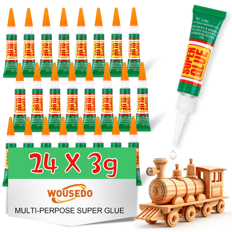[Australia - AusPower] - 24 X 3g Super Glue Clear, Strong Adhesive,Super glue Fast Drying Cyanoacrylate Glue for Wood,Rubber,Leather, Plastic, Metal, Rhinestone Jewelry, DIY Crafts 24 X 3g 