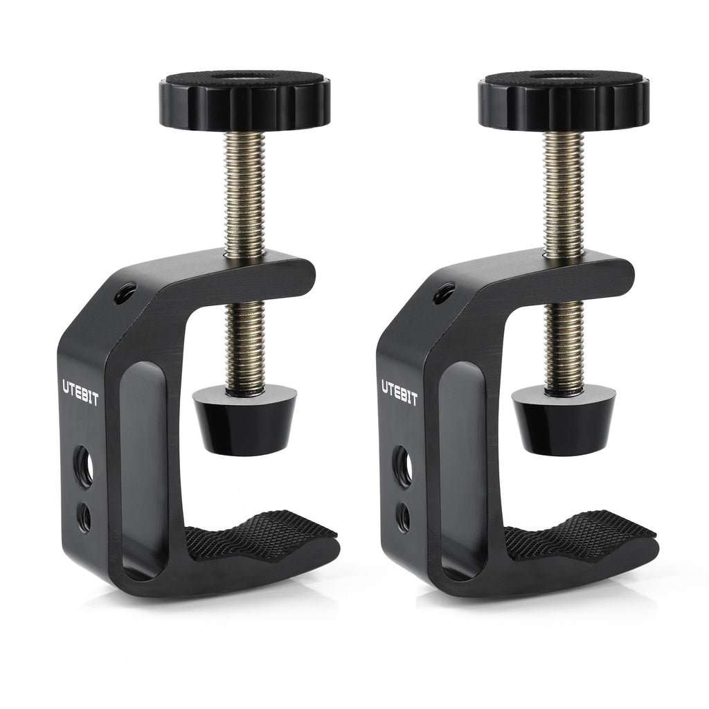 UTEBIT Universal C-Clamp with 1/4" and 3/8" Thread Hole for Desktop Mount Tables Desk Clamps Aluminum Support Small C Clamp 2 Pack 2 PACK C-CLAMP