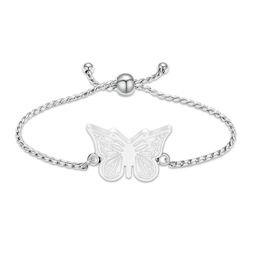 Butterfly Urn Bracelet for Ashes for Women Men Stainless Steel Adjustable Link Urn Bracelet Cremation Jewelry Memorial Keepsake Ashes Holder Silver