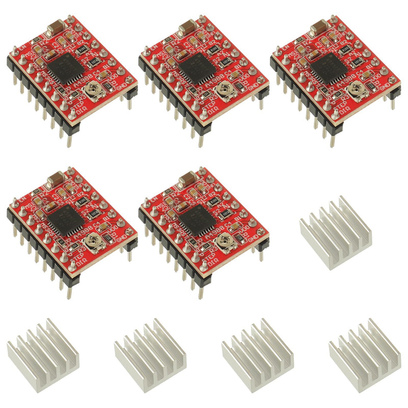 [Australia - AusPower] - A4988 Stepstick Motor Driver Module with Heat Sink for Arduino 3D Printer CNC Machine or Robotics(5Pcs) 