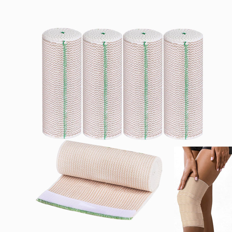 [Australia - AusPower] - Premium Elastic Bandage Wrap 6 inch Reusable 4 Pack Versatile Compression Wraps for Ankles, Wrists Knee, Tummy and Body Durable and Comfortable Compression Bandage Latex-Free (4 Pack) 