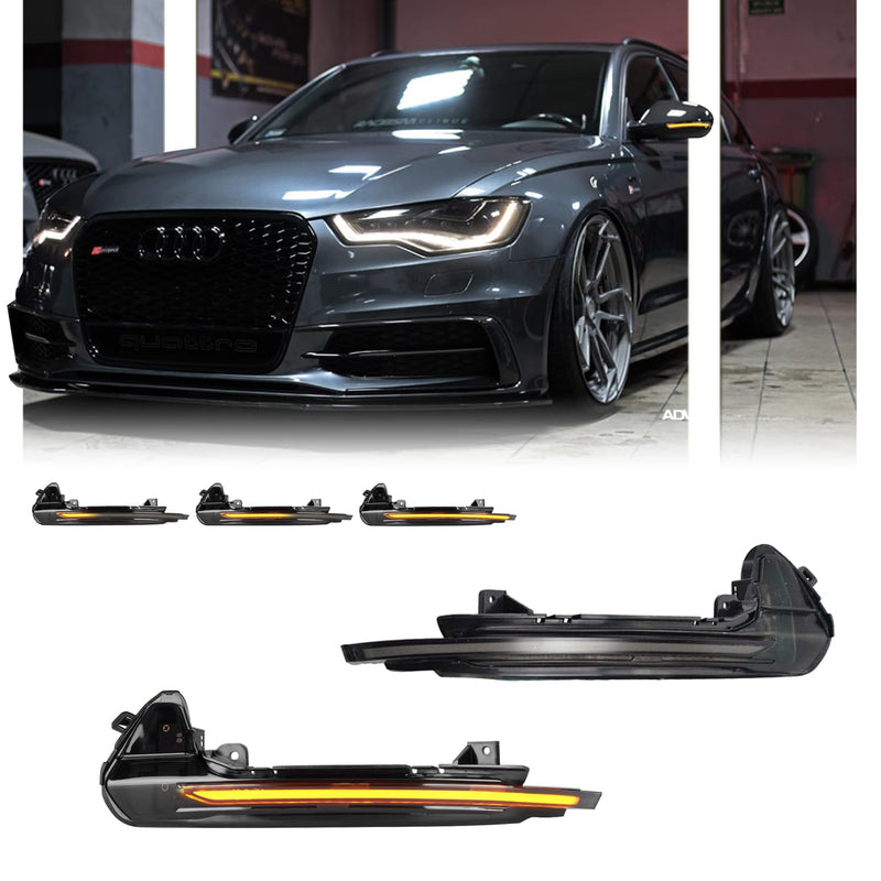 2 PCS Sequential Dynamic LED Side Mirror Turn Signal Lights for 2013-2018 Au-di A6 S6 RS6 4G C7 C7.5, Audi Accessories Clear Lens Turn Signal Indicator Lamp for Audi A6 S6 RS6 4G C7 C7.5