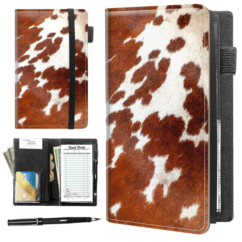 [Australia - AusPower] - Server Books for Waitress Book,Leather Server Book with Zipper Pocket,Fit Waitress Apron,Guest Check Books for Servers Notepad Check Presenters for Restaurants 5" x 9",Cow Stripe Cow Stripe 