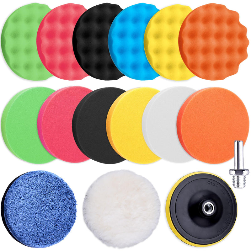 [Australia - AusPower] - SIQUK 16 Pieces Buffing Pads 6 Inch Car Polishing Pad Kit Foam Polish Pads Wax Buffer Polisher Attachment for Drill 