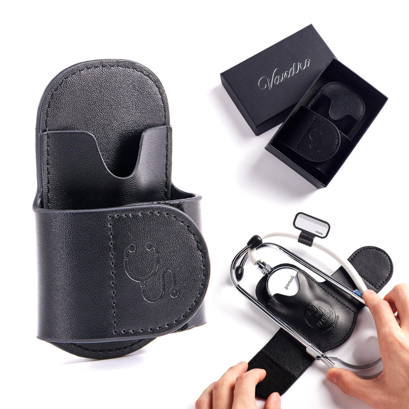 [Australia - AusPower] - Vandro StethoClip - Genuine Leather Stethoscope Holder for 3M Littmann & Most Stethoscopes - Quick Hip Access Holster - Stethoscope Holder Hip Clip for Physicians, EMTs, Nurses & Students 