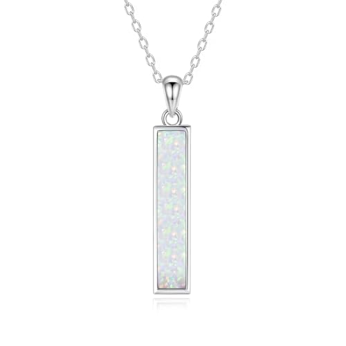 BEILIN Urn Necklaces for Ashes Sterling Silver Vertical Bar Pendant Necklace Cube Memorial Ashes Necklace Opal Cremation Urn Pendant for Women Opal vertical bar