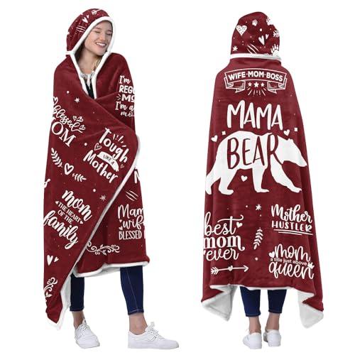 Vprintes Mama Bear Wearable Hooded Blanket for Mom - Gifts for Mom from Daughters - Christmas Birthday Gifts for Wife from Husband