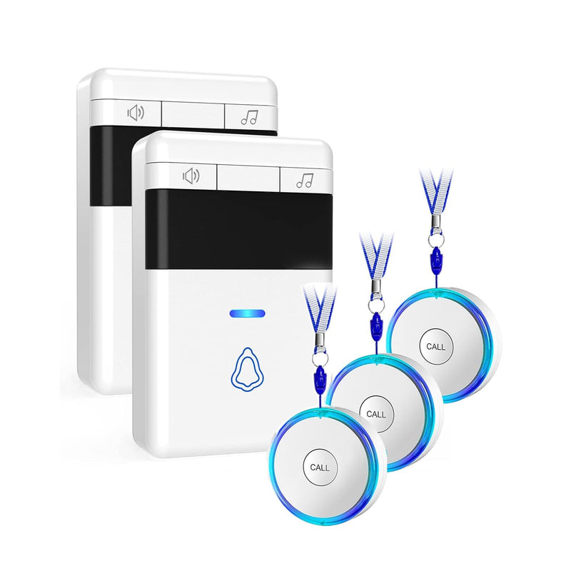 Caregiver Pager, Wireless Call Button for Elderly/Senior at Home, 500 Feet Medical Life Alert System with 3-SOS Buttons and 2-Pagers, Emergency Panic Call Bell for Nurse Calling, Patient Assistance 3 call buttons + 2 receivers