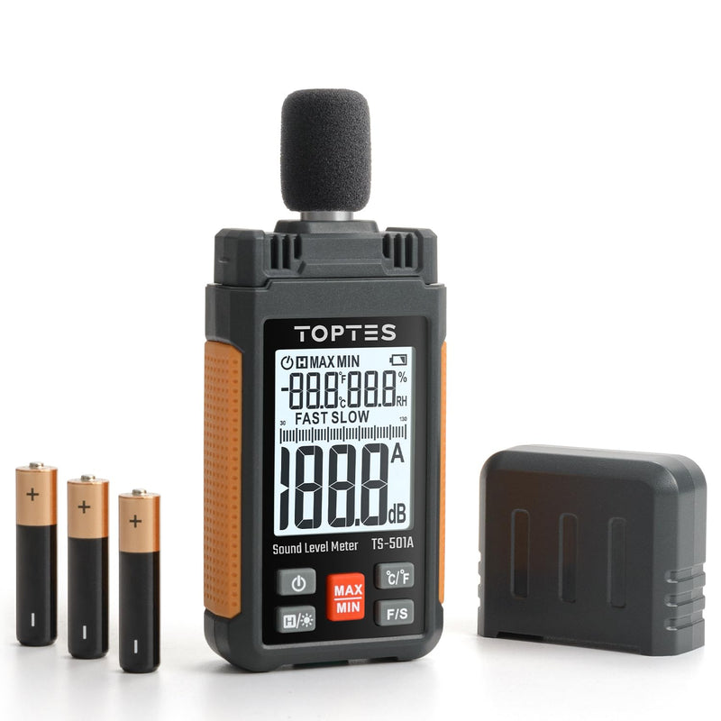 [Australia - AusPower] - Decibel Meter, TS-501A Sound Level Meter with 2.25” Backlight LCD Screen, Portable SPL Meter with A Weighted, Range 30-130dB, Data Hold, MAX/MIN, Use for Home, Noisy Neighbor, Factory - Orange 