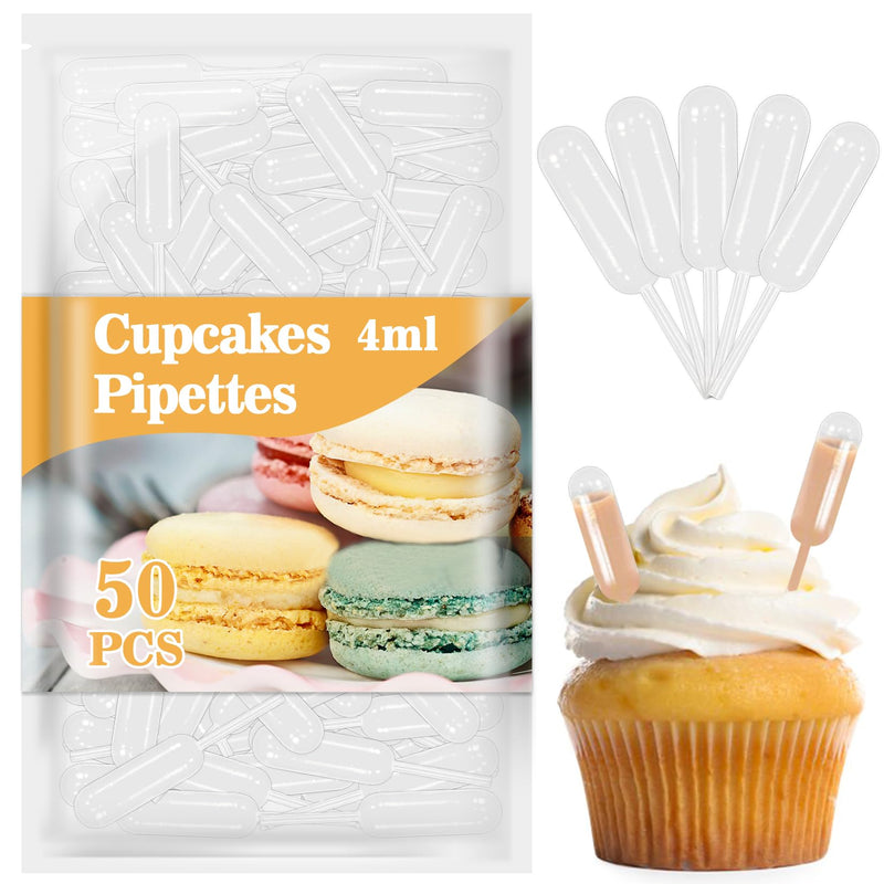 [Australia - AusPower] - 50 Plastic Pipettes Dropper for Cupcakes - 4ml Disposable Cupcake Pipettes Cupcake Injector Mini Pipettes Pippets Disposable Droppers Pipets Liquor Alcohol Infuser Small Strawberry Pippettes 