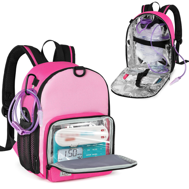 [Australia - AusPower] - LUXJA Feeding Tube Backpack Fits 500ml Bag and Enteral Feeding Pump (Compatible with EnteraLite Infinity and Kangaroo Joey), Feeding Tube Bag for G Tube, J Tube and GJ Tube, Red Rose 