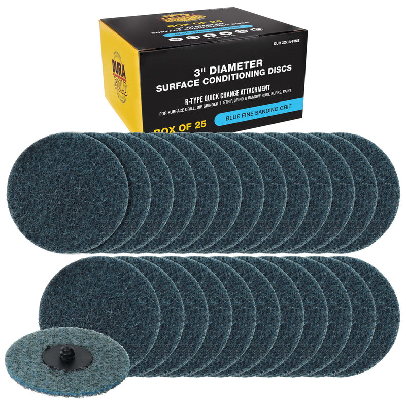 Dura-Gold 3" Diameter Surface Conditioning Discs Blue Fine Sanding Grit (Box of 25) - R-Type Quick Change Connection Rust and Paint Removal Removes Oxidation and Scale