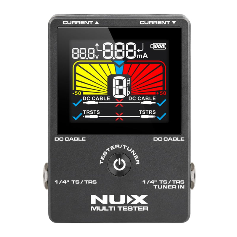 [Australia - AusPower] - NUX NMT-1 4-in-1 Rechargeable Compact Multi-Tester with Large and Intuitive Display, Featuring Patch Cable Tester, DC Cable Tester, Pedal Current, Voltage Meter, and Tuner Functions 