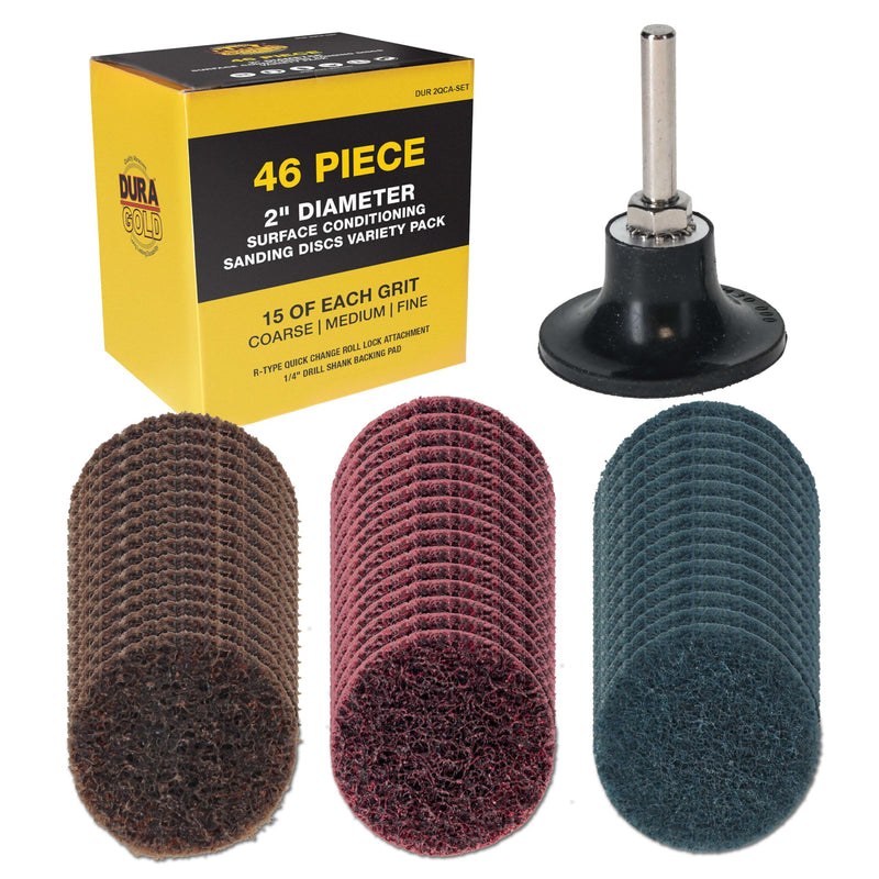 [Australia - AusPower] - Dura-Gold 46-Piece 2" Diameter Surface Conditioning Sanding Discs Variety Pack - 15 Each Coarse, Medium, Fine Grit Quick Change Roll Lock, 1/4" Backing Pad - Removes Rust Oxidation and Paint Removal 