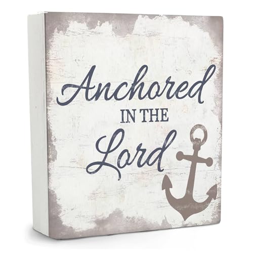 Nautical Wooden Sign 5x5 - Nautical Decor, Anchor Wood Sign for Home Bathroom Nursery, Anchored in the Lord