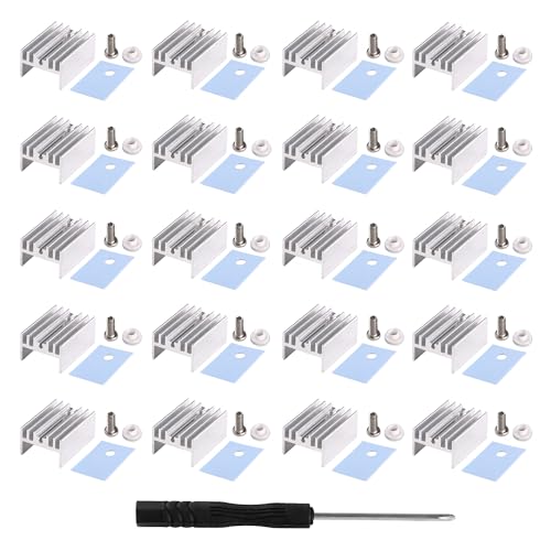 VooGenzek 20 Pieces TO-220 Heatsink and Insulator/Mounting Kits, Heatsink + Screw + Washer + Insulator Rubberised Silicone for TO-220 MOSFET Transistor, 20 x 15 x 10 mm Without needle