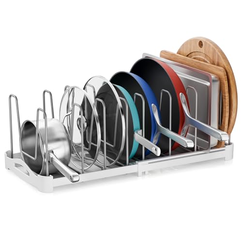 EVERIE Adjustable Cabinet Organizer for Pot Lids, Bakeware, Cookie Sheets & Cutting Boards, Upright Storage Rack for Kitchen Cabinet, Stable Dividers, 9.7" Deep, 12.6" to 21.5" Wide, Pack of 2