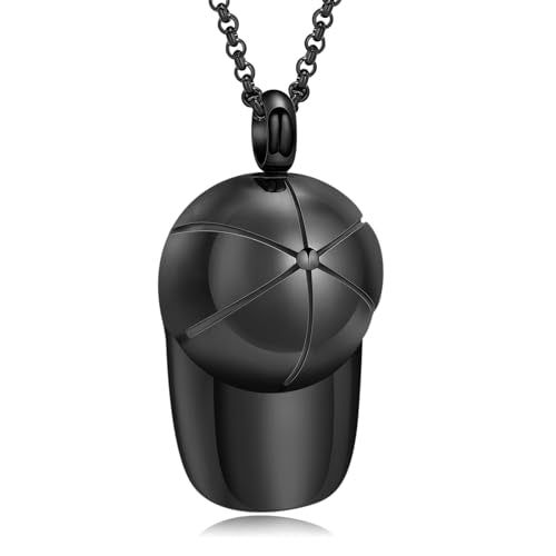 Urn Necklace for Ashes Baseball Cap Shape Cremation Jewelry Keepsake Holder Memorial Urn Necklace Pendants Ashes for Women Men Black