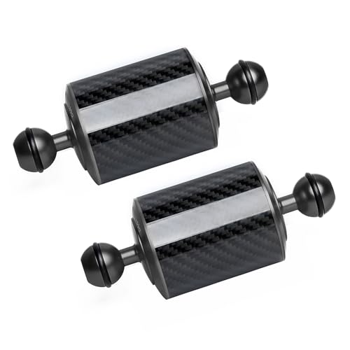Black 5" Carbon Fiber Underwater Float Arm (2-Pack) - Ultralight Dual 1" Ball Buoyancy System for Diving Tray Video Lights & Strobes D60mm, 127mm Black