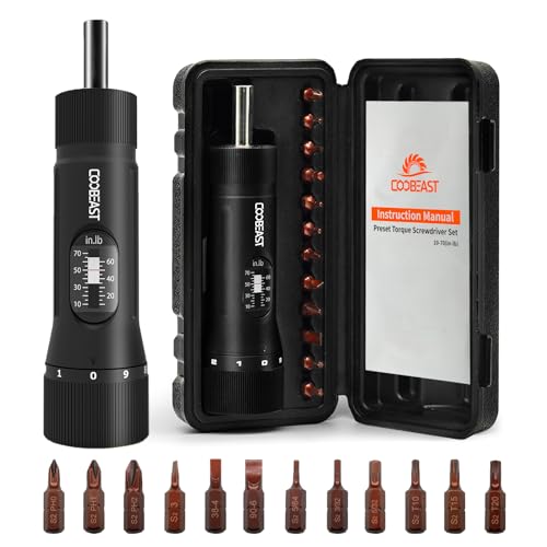 coobeast 13Pcs Preset 1/4” Drive Torque Screwdriver with S2 Bits 13 PCS