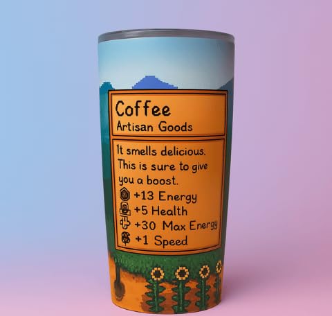 Boosted Retro Game Stats Tumbler, 20 Oz Insulated Stainless Steel Coffee Travel Cup