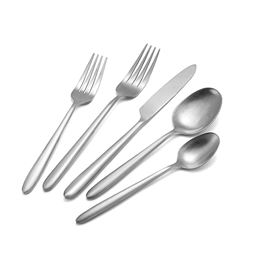 DEACORY Silverware Set 5 Pieces Flatware Set Cutlery Set Stainless Steel Matte Finished Drip Handle Service for 1 Matte Silver 5 pcs