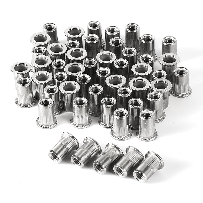 [Australia - AusPower] - 50pcs M6 Rivet Nuts, Stainless Steel Threaded Insert Nut Rivnuts Assortment Clinching Pressure Nutsert for Automotive Electrical and Industrial Products 