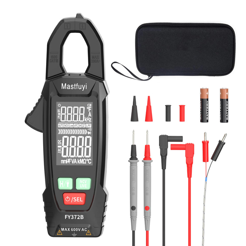 [Australia - AusPower] - Digital Clamp Meter Multimeter Tester T-RMS 6000 Counts, Auto-ranging Voltage Amp Tester with NCV Measures AC/DC Voltage, AC Current, Resistance, Capacitance, Frequency, Continuity, Live Wire FY372B 