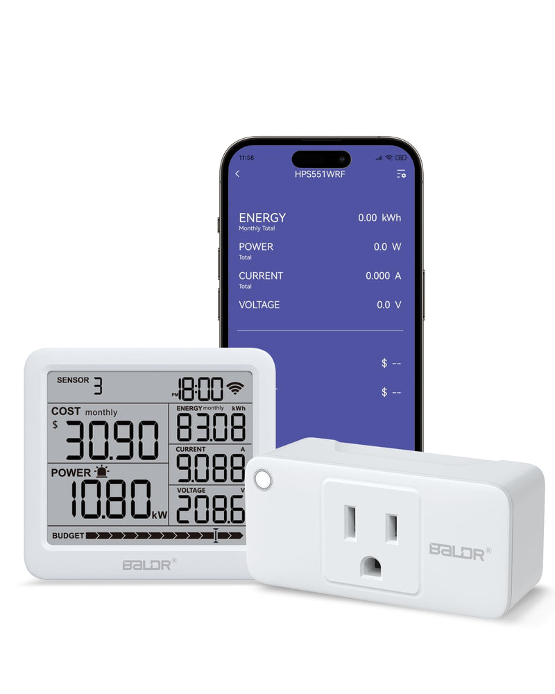 [Australia - AusPower] - BALDR Wi-Fi Home Power Monitor Consumption Watt Meter w/Smart Socket - Electric Meter w/Tariffs & Budget Alerts, Power Meter Home Energy Monitor, Electricity Usage Monitor Smart- 2.4GHZ Network Only Power Meter Hub with One Smart Socket 