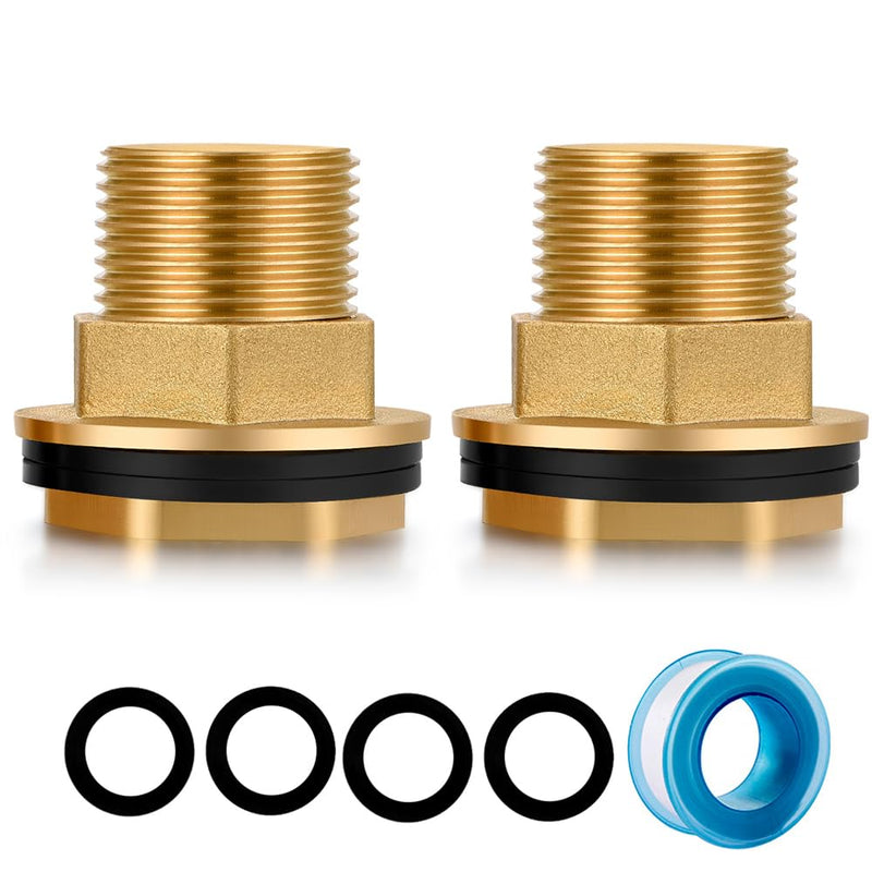 [Australia - AusPower] - Brass Water Tank Connector Bulkhead Tank Fitting 1/2" Female 3/4" GHT Male Water Tank Connector (2 Pack) 2 Pack 