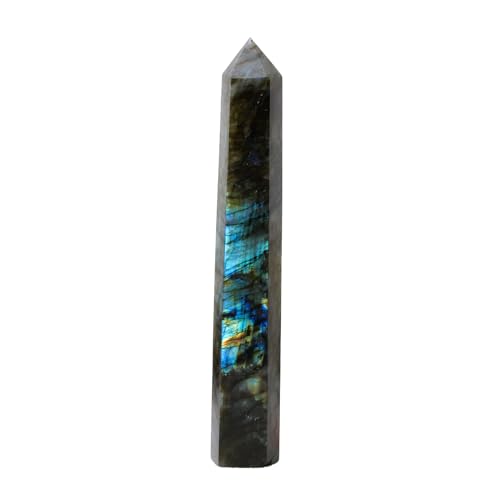 Apengshi 1PCS Natural Crystal Labradorite Tower 5.9"-6.3" (15-16cm) 6 Faceted Single Point Prism Healing Crystal Wand for Meditation Reiki Chakra Therapy