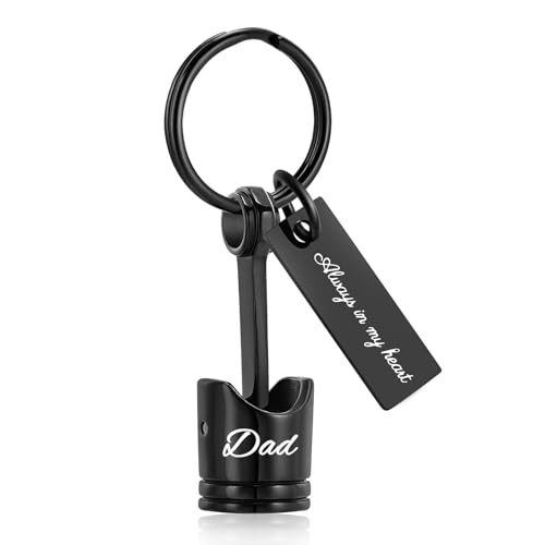 Yinplsmemory Auto Part Cremation Urn Keychain for Ashes for Men's Motor Piston Ashes Keepsake Memorial Jewelry for Dad Black-dad-always in My Heart